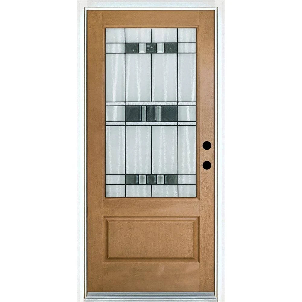 36 in. x 80 in. Light Oak Left-Hand Inswing 3/4 Lite Fiberglass Prehung Front Door P5061