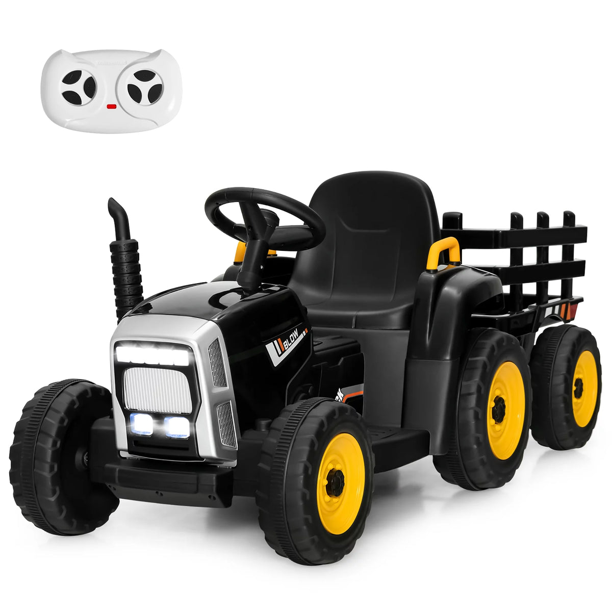 12V Kids Ride On Tractor with Trailer Dark Black K42796