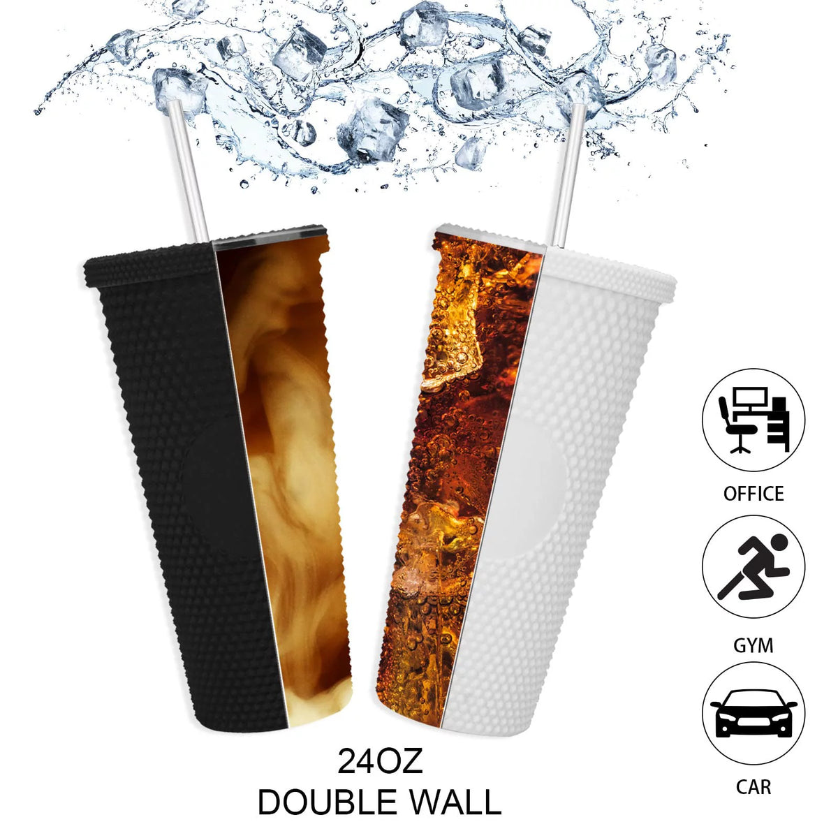 Studded Tumbler with Straw, Double Walled Iridescent 24oz BPA Free G25131