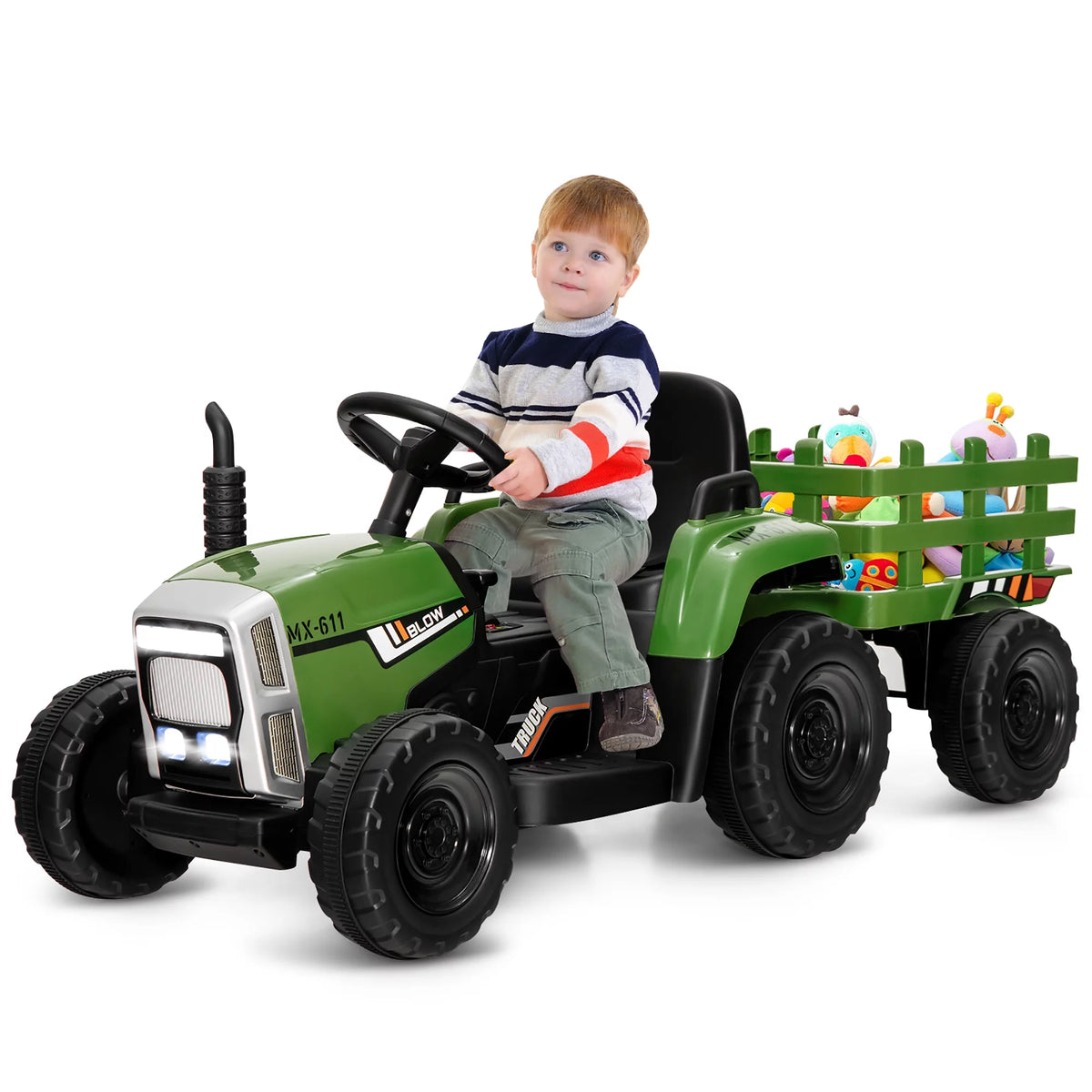 12V Kids Ride On Tractor with Trailer Dark Black K42796