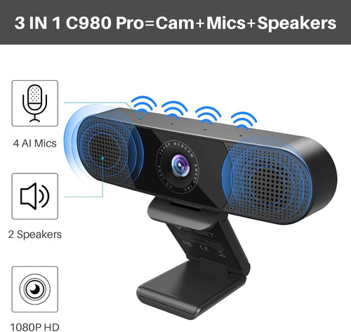 1080P Webcam with Microphone and Speakers S31325