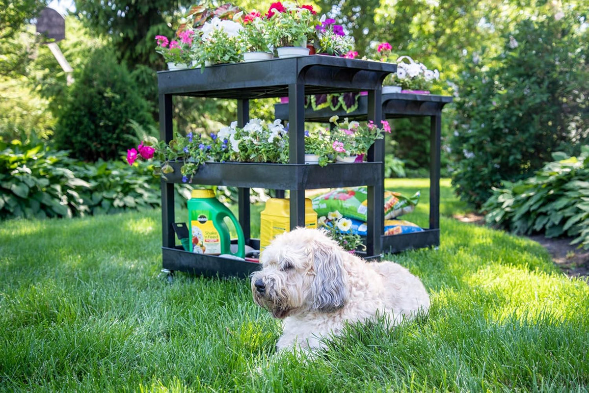 Black Mobile Utility Tub Cart with 3 Shelves E199