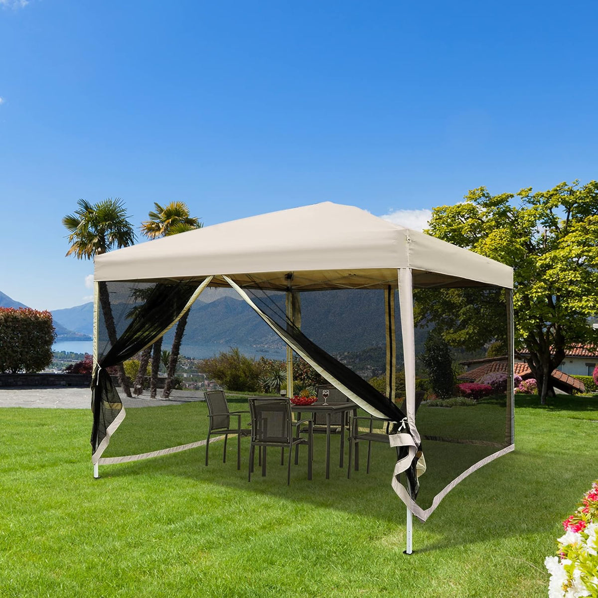 10' x 10' Pop Up Canopy Tent with Netting, Height Adjustable, with Carry Bag Y396137