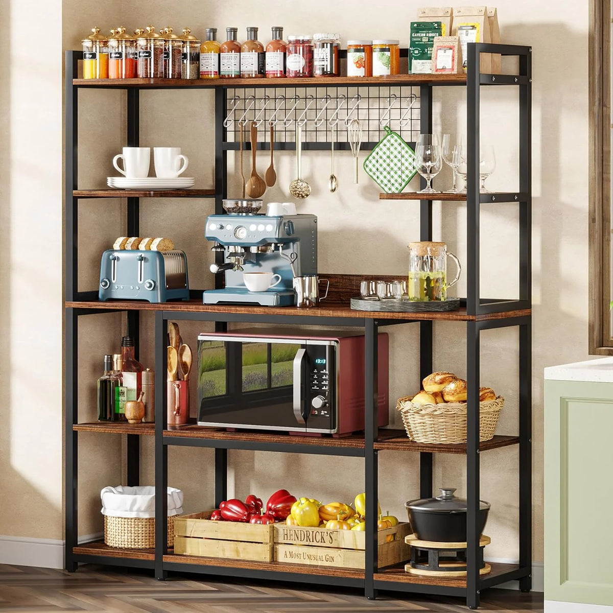 55" Wide 5-Tier Kitchen Storage Rack with Hutch J340