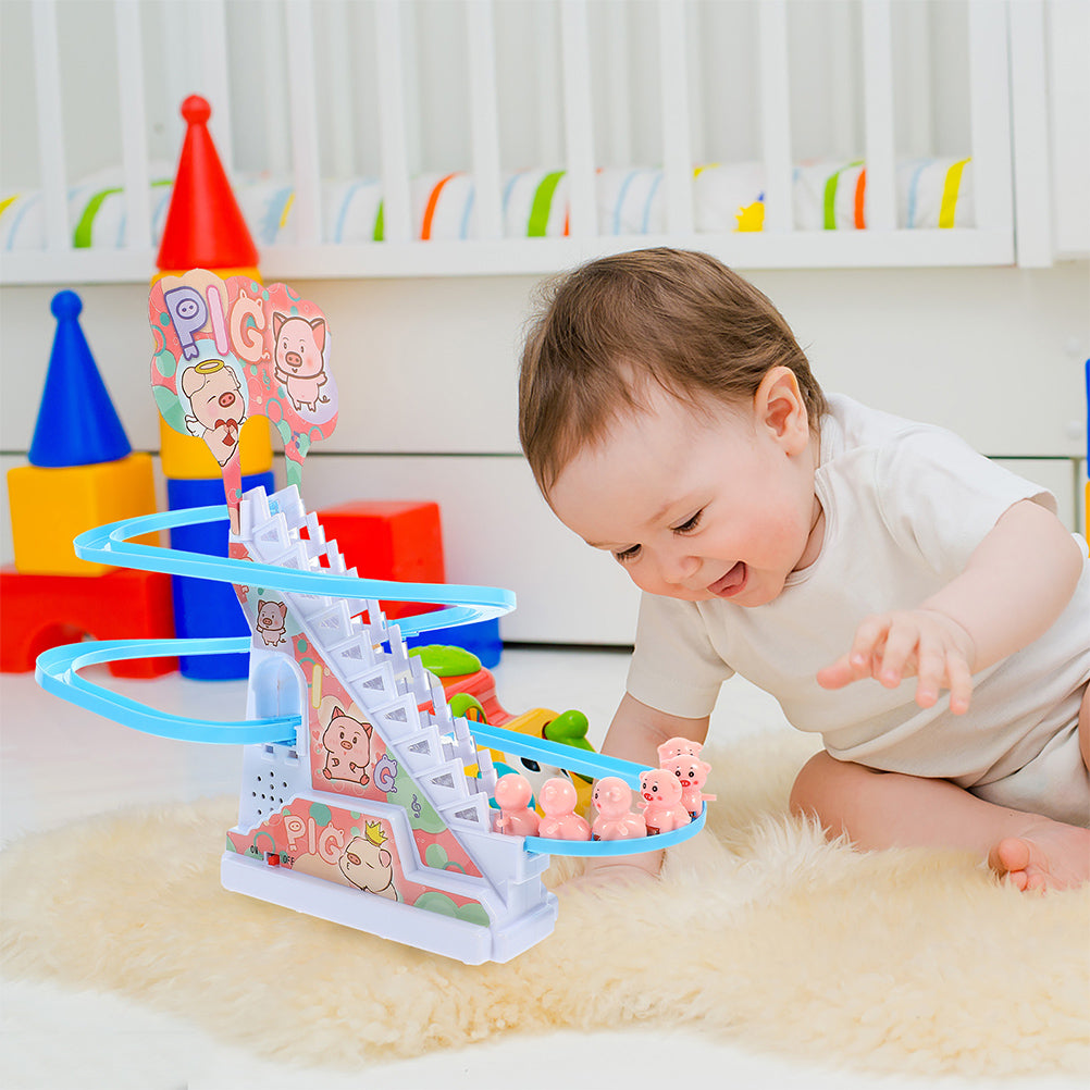 Small Piggy Sliding Toys Electric Piggy Climbing Stairs Tracks Slide Toy Z29024
