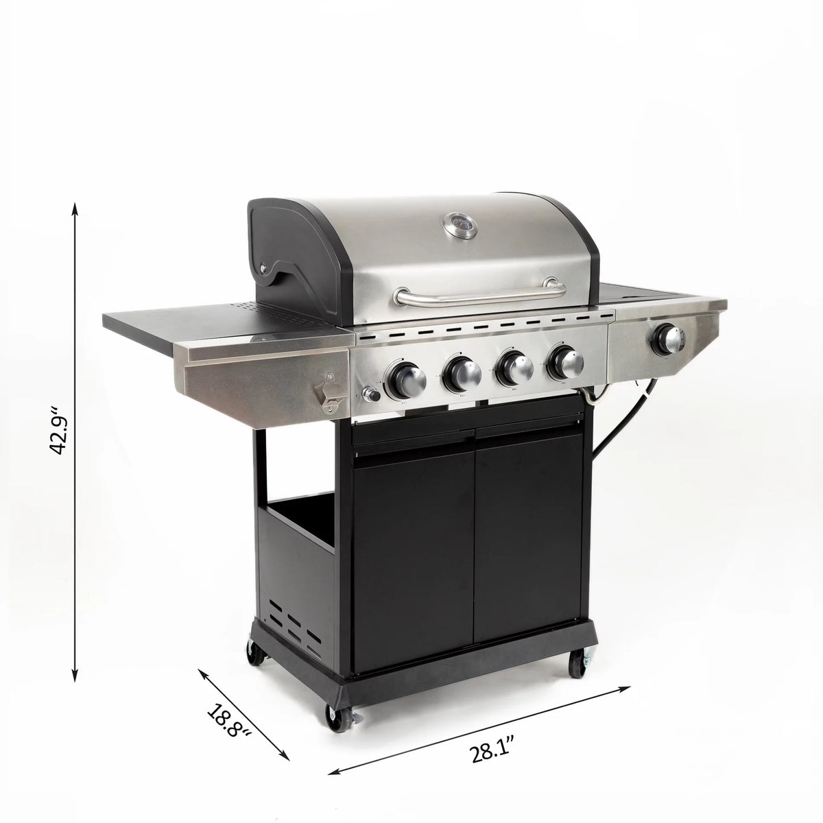 3-Burners Propane Gas Grill with Side Burner & Thermometer Stainless Steel W2622