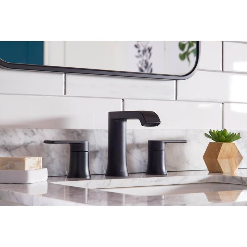8 in. Widespread Double Handle Bathroom Faucet with Drain in Matte Black 2-Pack S349