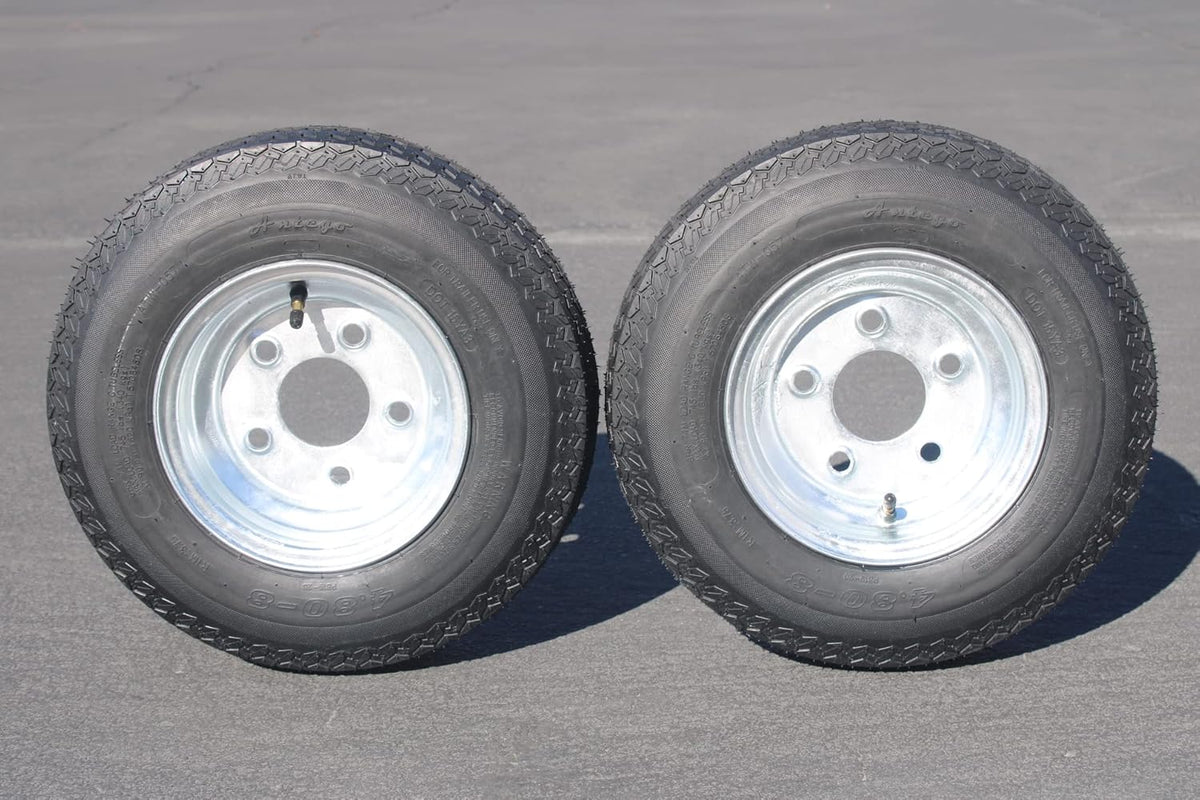 2-Pack Trailer Tire & Rim Set, 480-8 4.80-8, Load Range C, 6 Ply, 5 Lug Galvanized Alloy Wheels Y9459