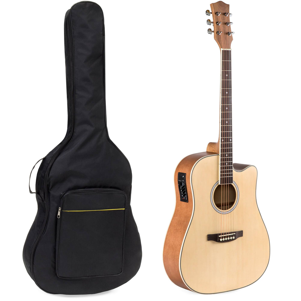 Natural Acoustic Electric Cutaway Guitar Set with Capo, E-Tuner, Bag, Picks, Strap K478751