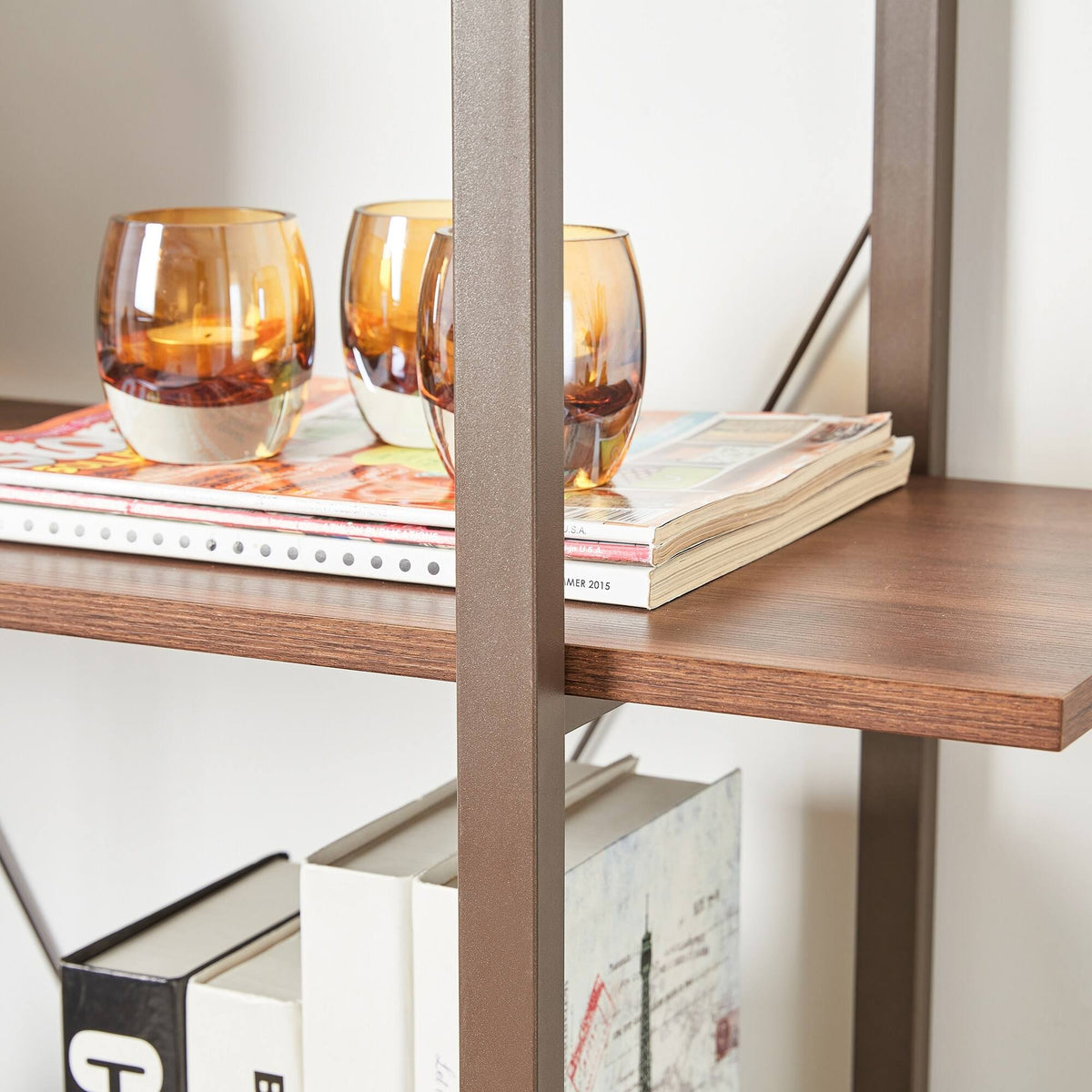 Black Wood Metal 3-Tier Bookcase S2472