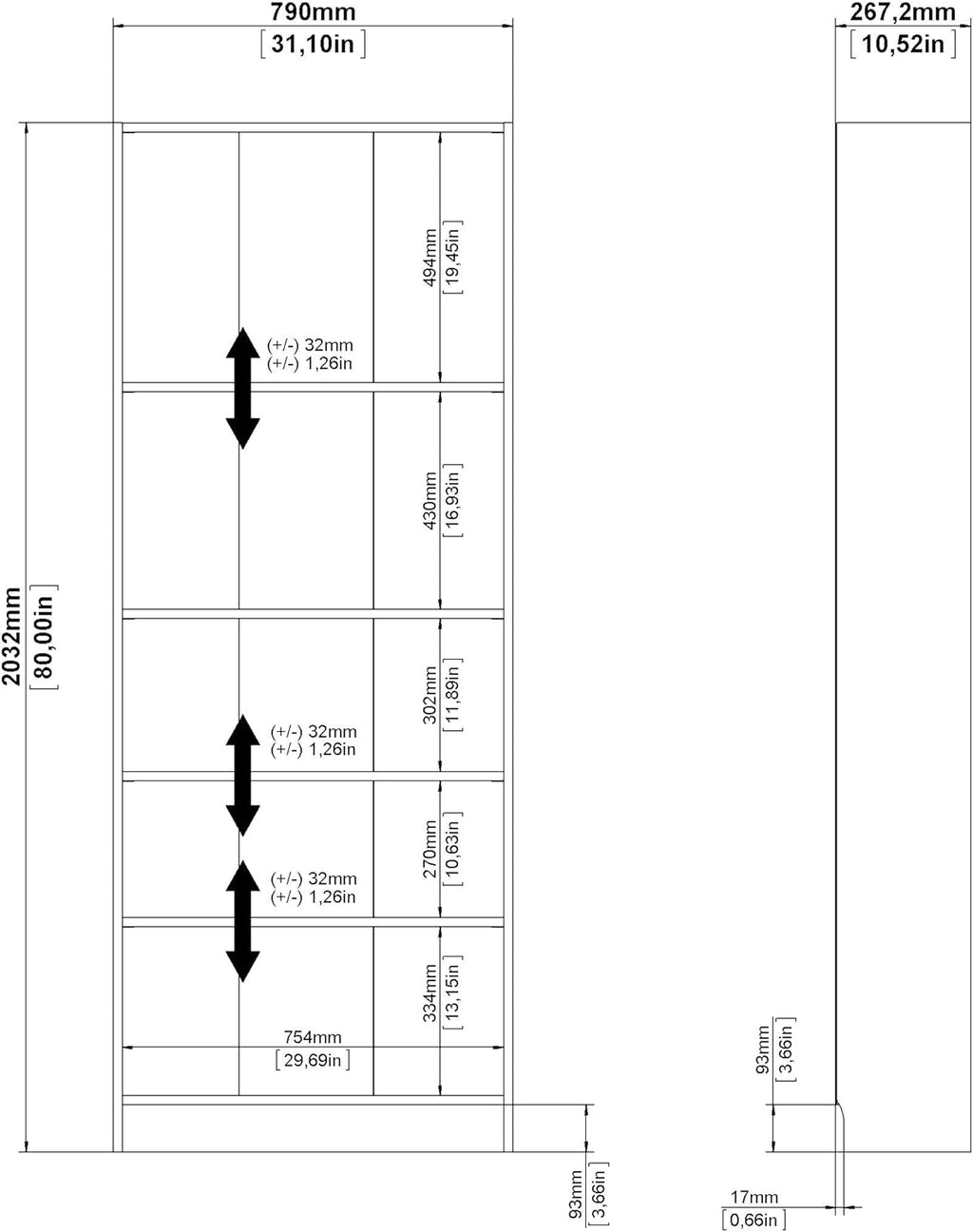 White 5 Shelf Bookcase J293188