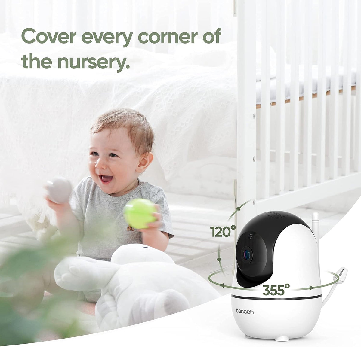 Video Baby Monitor with Camera and Audio, 720P HD Display, Night Vision, 2-Way Audio T3755