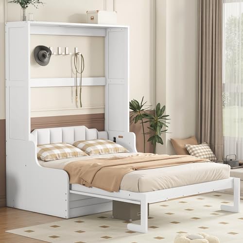White Queen Size Wood Murphy Bed with Cushion V773285