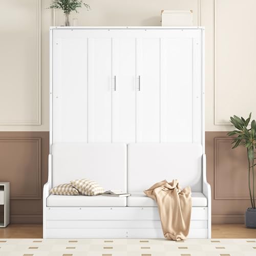 White Queen Size Wood Murphy Bed with Cushion V773285