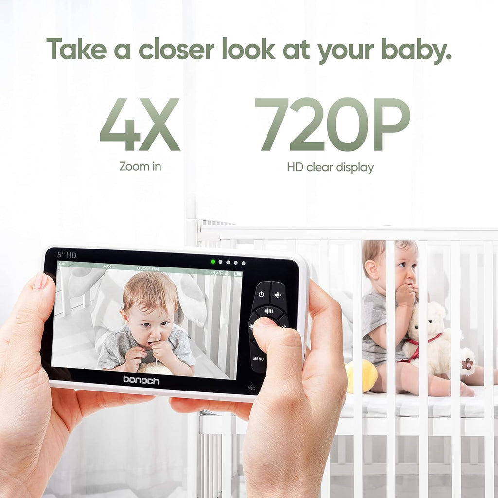 Video Baby Monitor with Camera and Audio, 720P HD Display, Night Vision, 2-Way Audio T3755