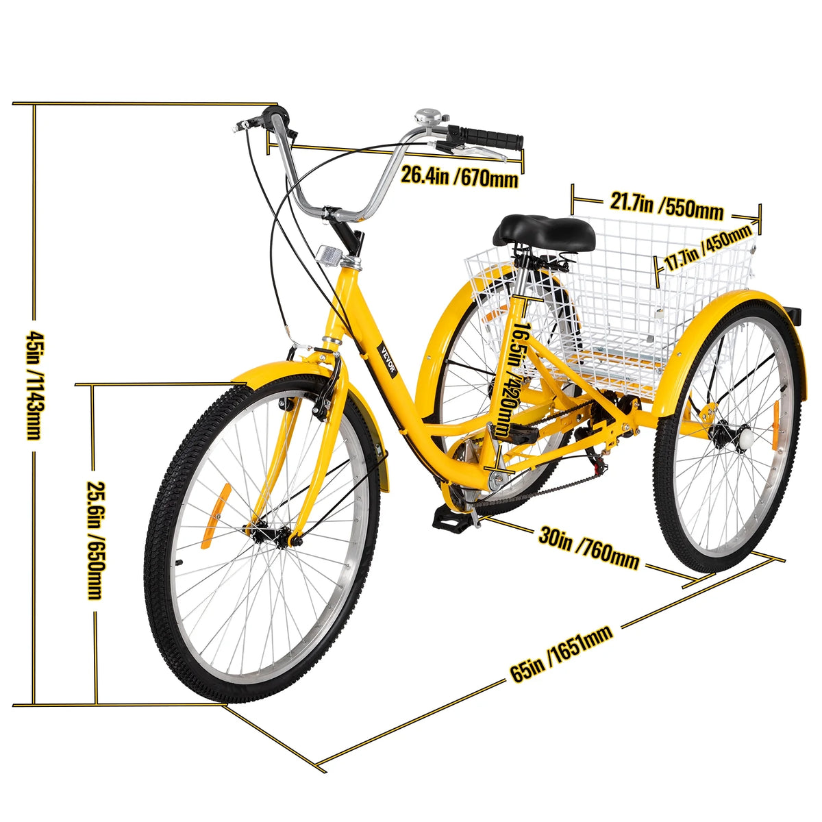 26in 7 Speed 3-Wheels Adult Tricycle with Basket M3652