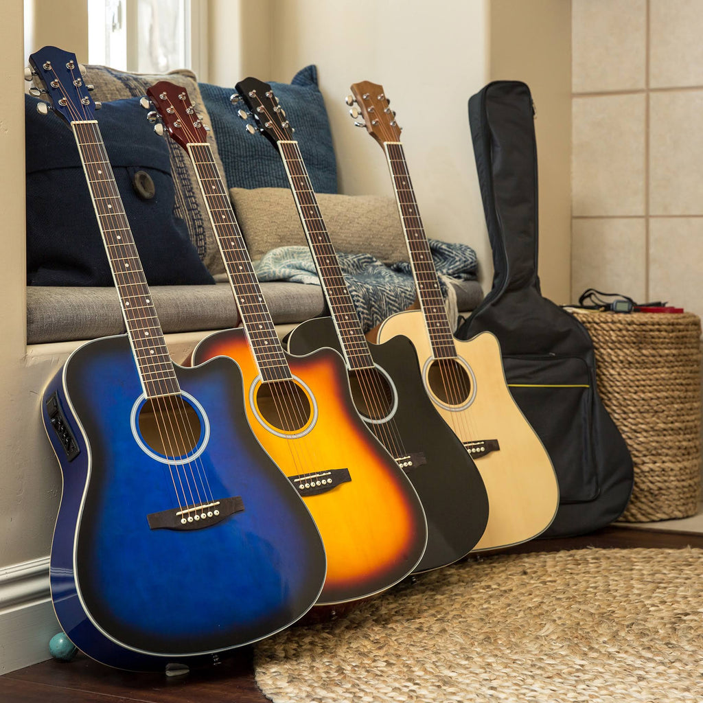 Natural Acoustic Electric Cutaway Guitar Set with Capo, E-Tuner, Bag, Picks, Strap K478751