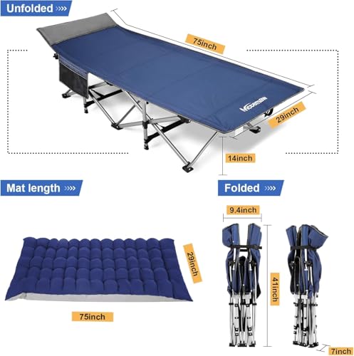 Blue Heavy Duty Folding Camping Cot with Carry Bag R28274