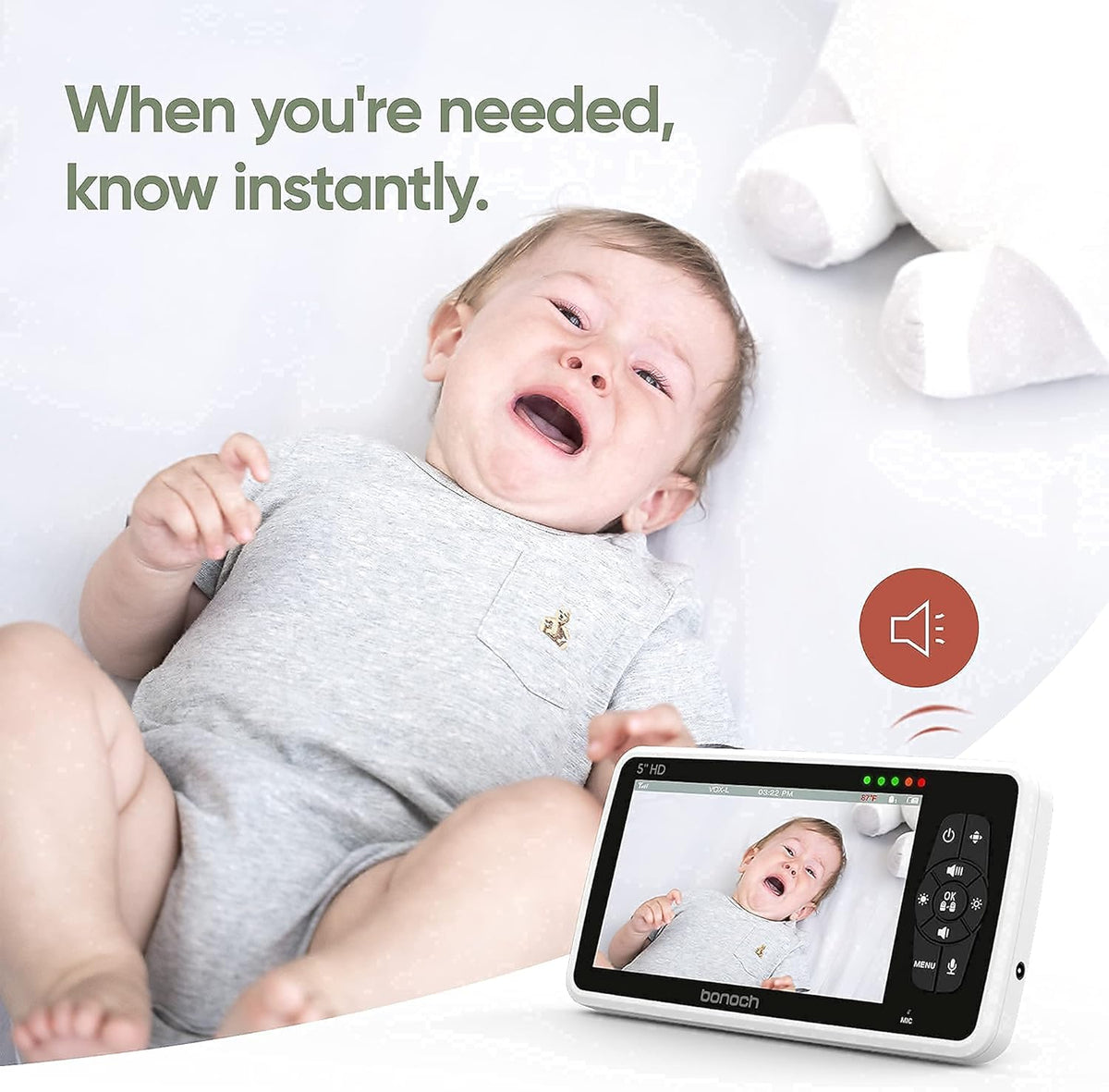 Video Baby Monitor with Camera and Audio, 720P HD Display, Night Vision, 2-Way Audio T3755