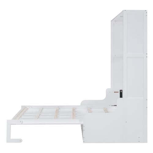 White Queen Size Wood Murphy Bed with Cushion V773285