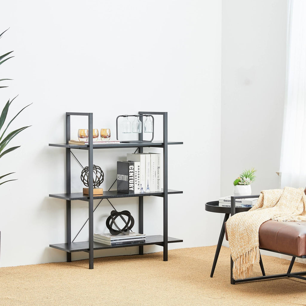 Black Wood Metal 3-Tier Bookcase S2472