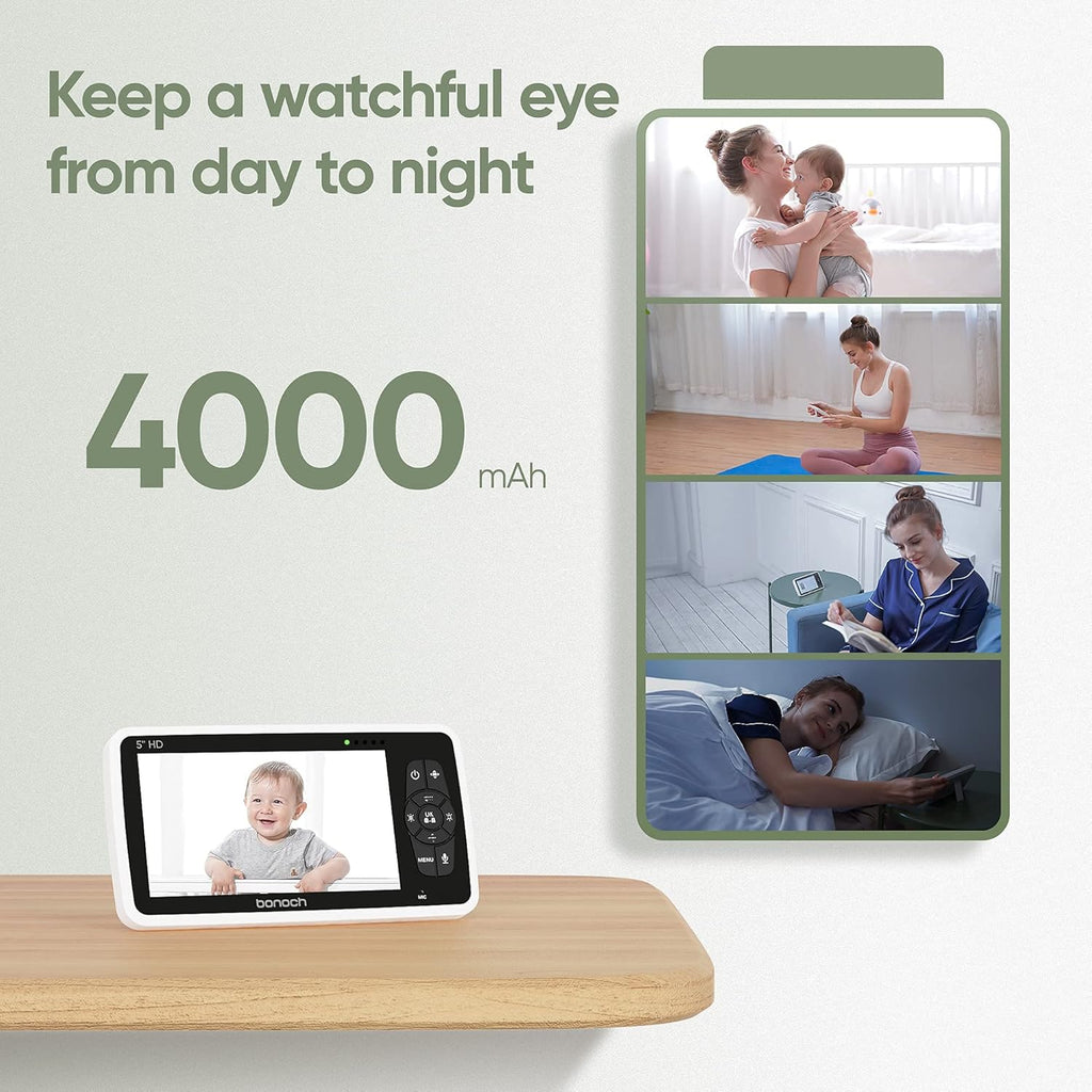 Video Baby Monitor with Camera and Audio, 720P HD Display, Night Vision, 2-Way Audio T3755