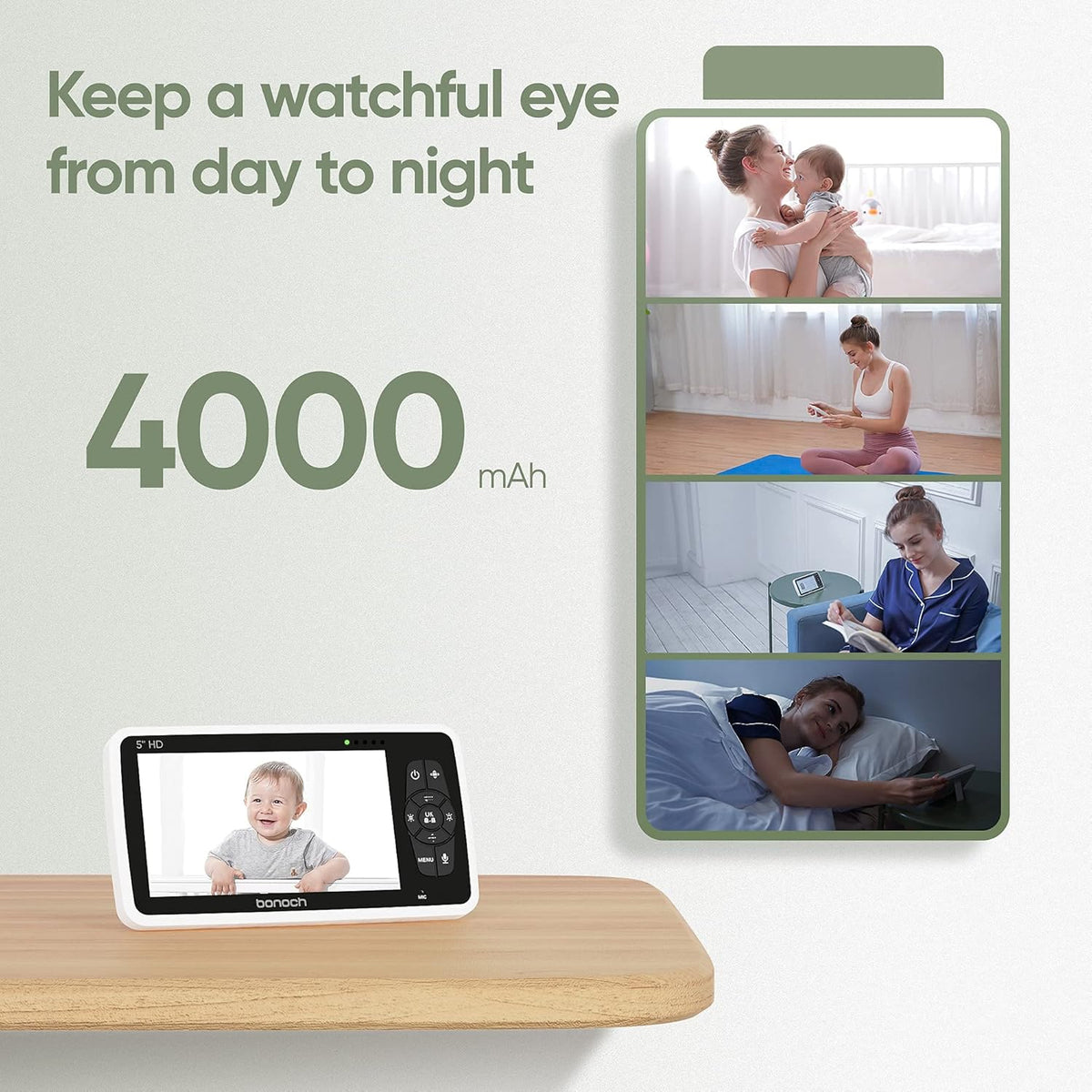 Video Baby Monitor with Camera and Audio, 720P HD Display, Night Vision, 2-Way Audio T3755