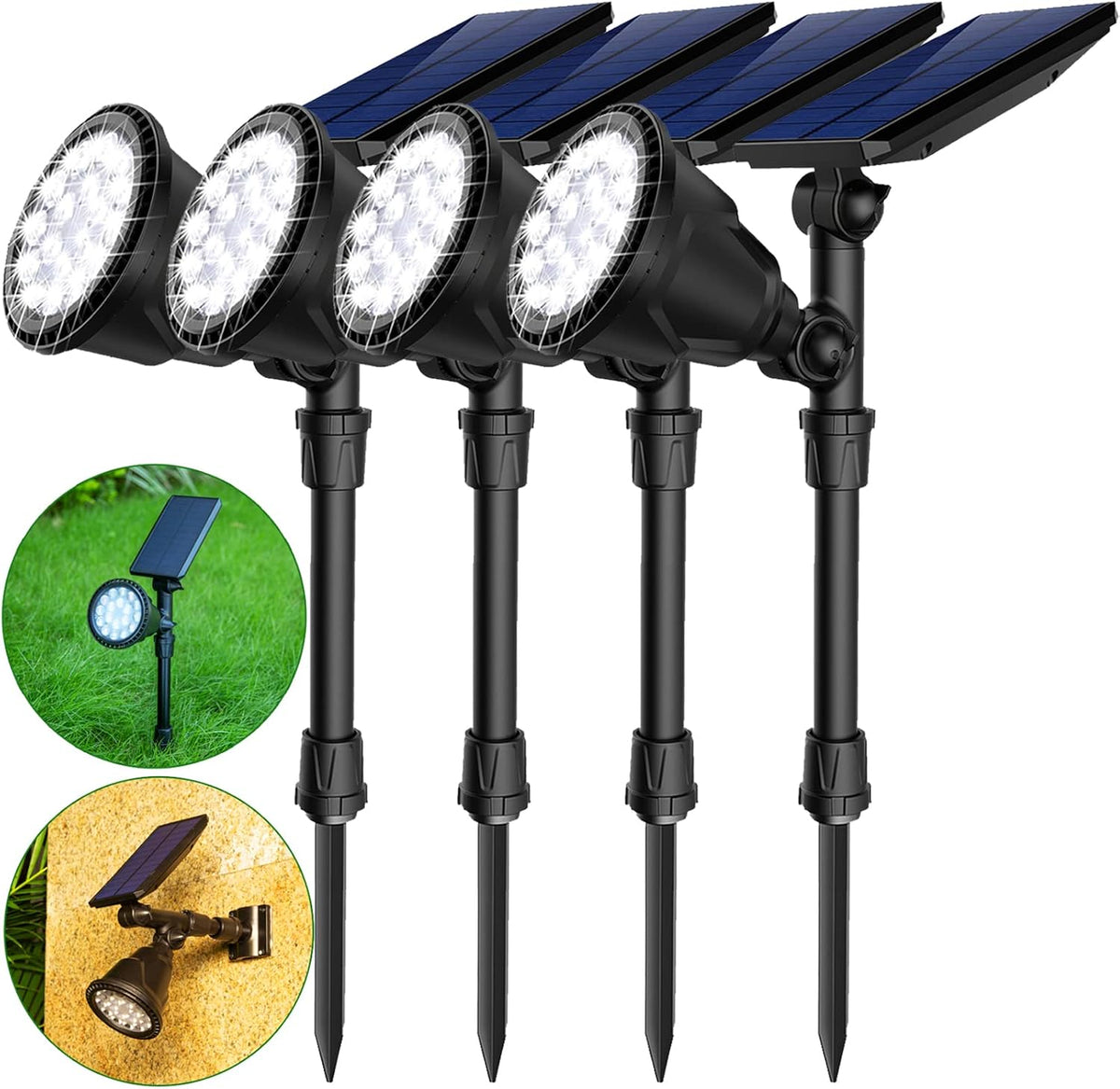 Waterproof Solar Spot Lights Outdoor 18 LED Beads Cool White 4 Pack Z9205