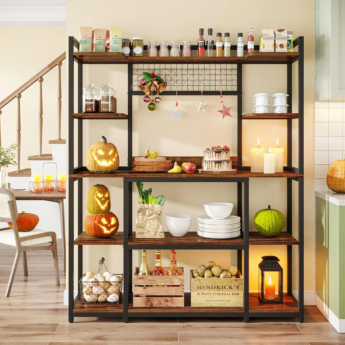 55" Wide 5-Tier Kitchen Storage Rack with Hutch J340