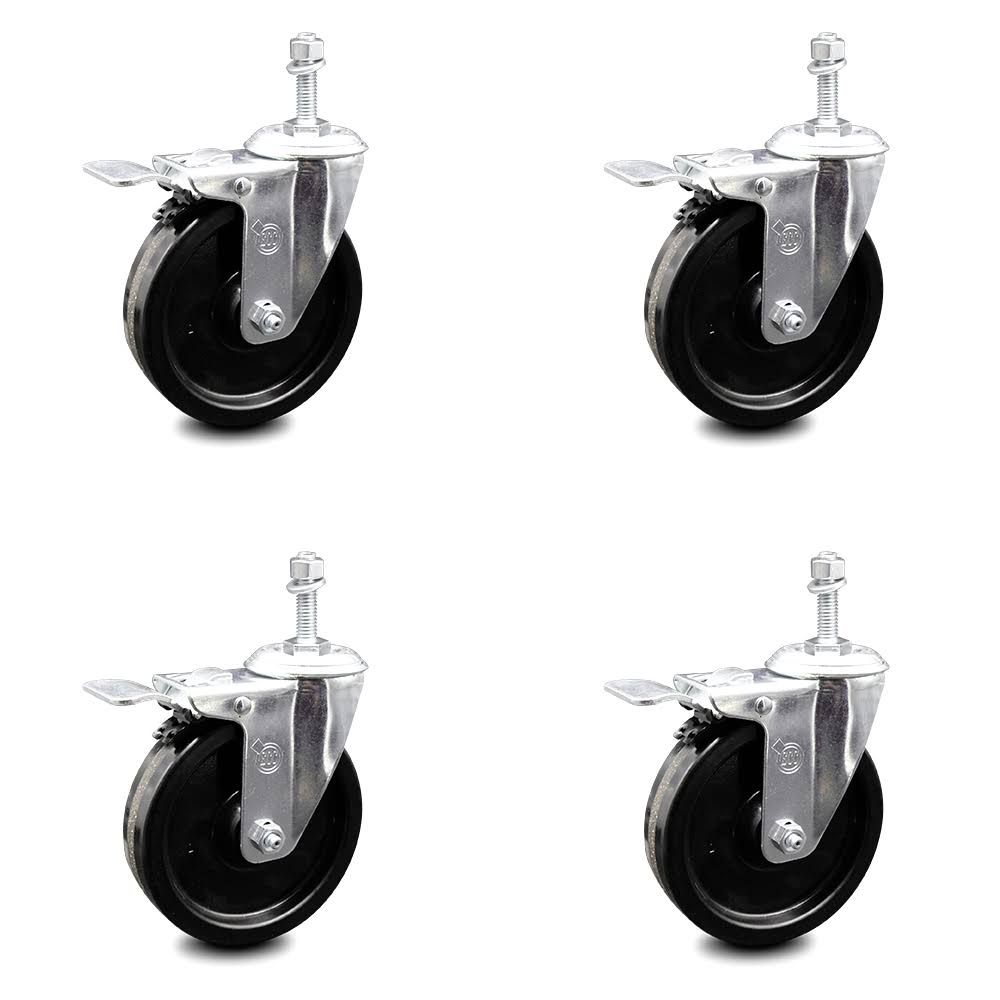 5 inch Phenolic Swivel Threaded Stem Caster Set with Total Lock Brake F269