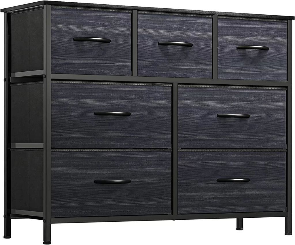 7 Drawer Fabric Dresser with Steel Frame and Wooden Top U525