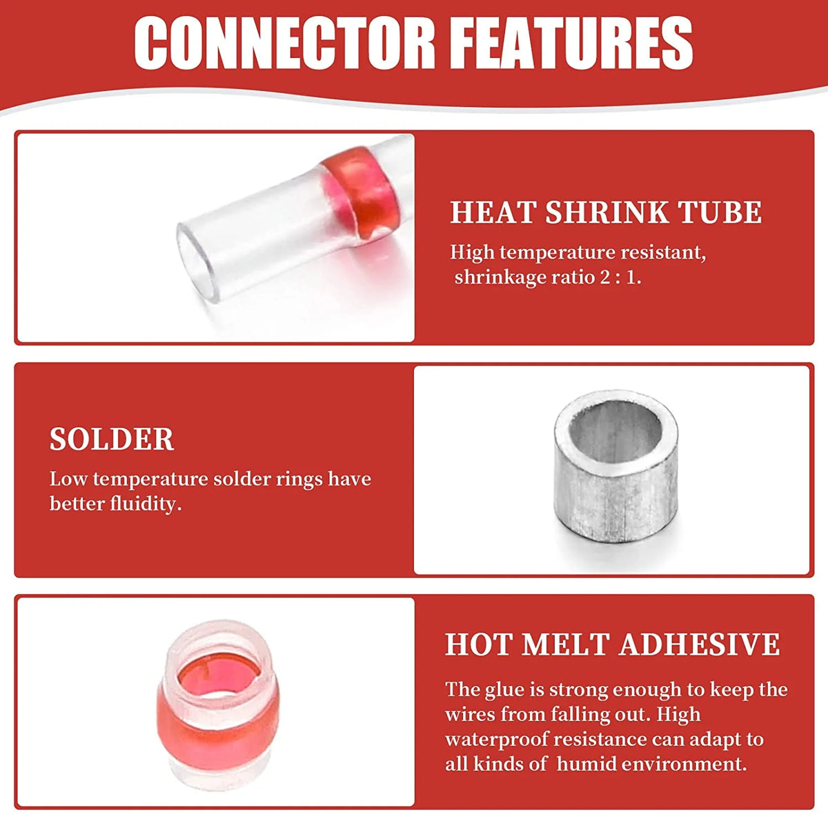 200PCS Red Solder Seal Wire Connectors 22-18 AWG P318376