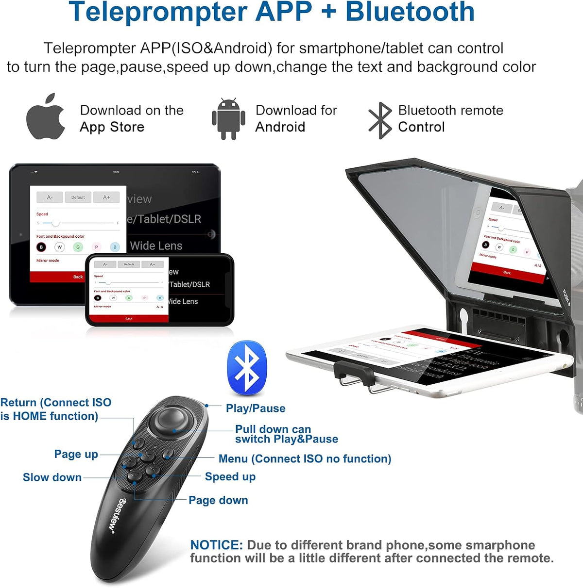 Desview T2 Protable Teleprompter 70/30 Beam Splitter Glass with APP Remote Control Pack of 2 O676