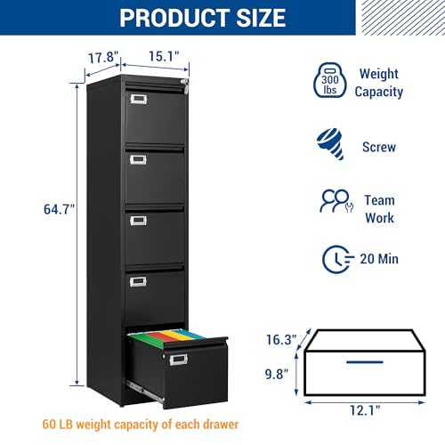 Black 4 Drawer Metal File Cabinet B9805
