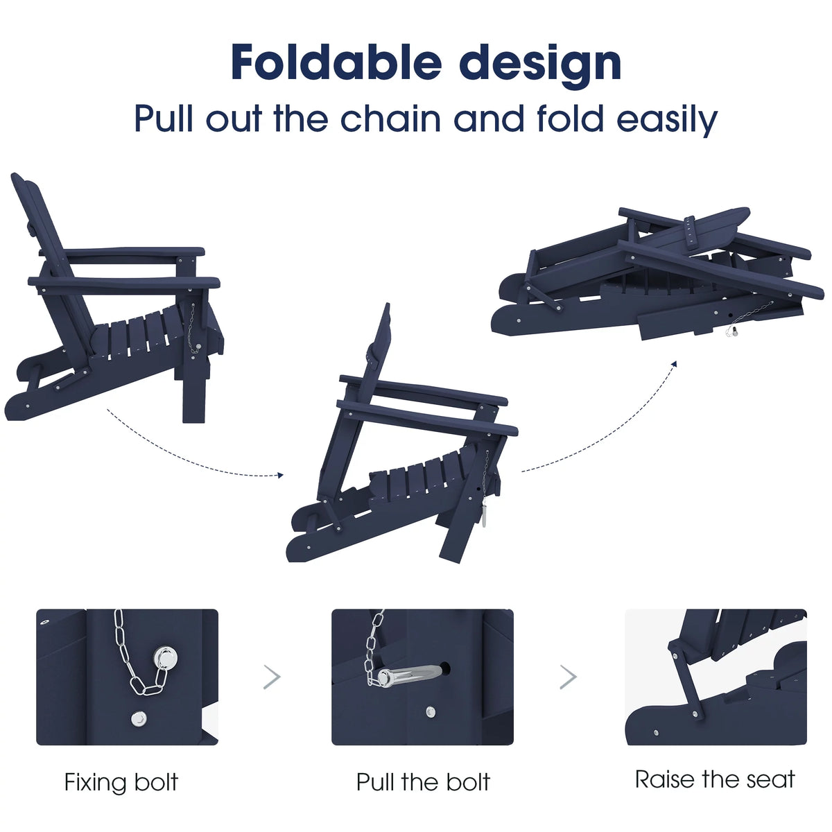 Navy Blue Folding Plastic Adirondack Chair G595