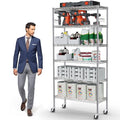 5 Tier Heavy Duty Metal Rolling Shelving Unit with Wheels & 8 Hooks, Black Y113647