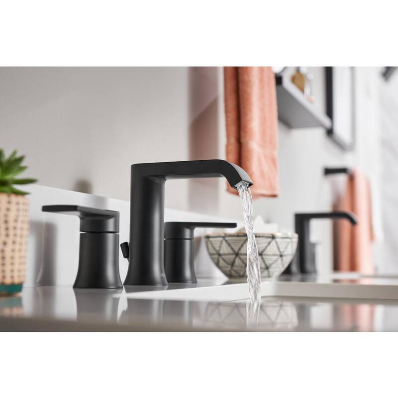 8 in. Widespread Double Handle Bathroom Faucet with Drain in Matte Black 2-Pack S349
