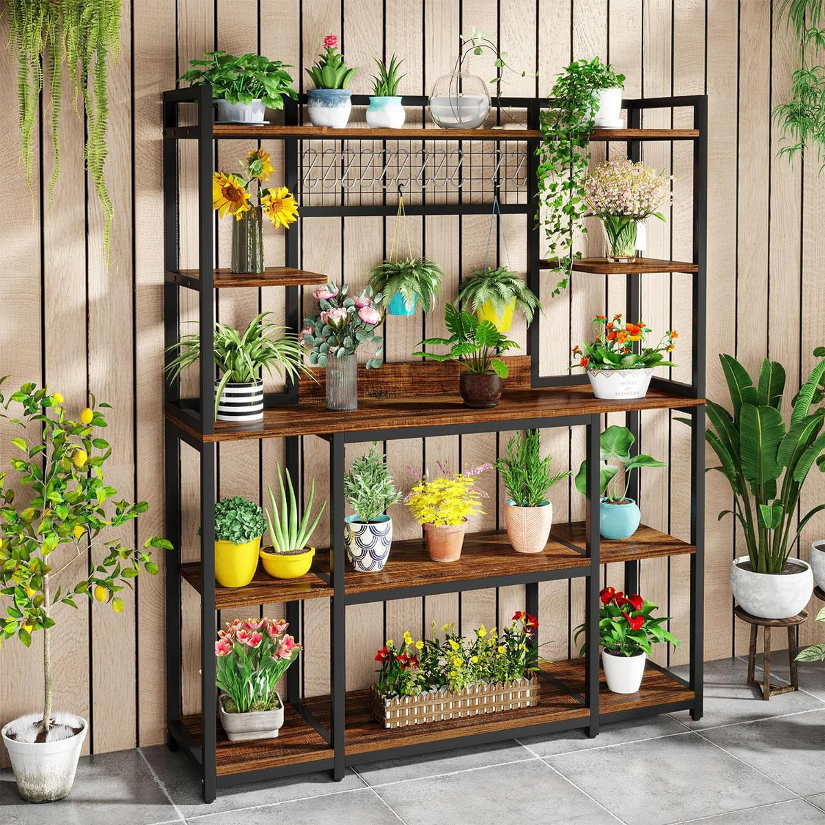 55" Wide 5-Tier Kitchen Storage Rack with Hutch J340