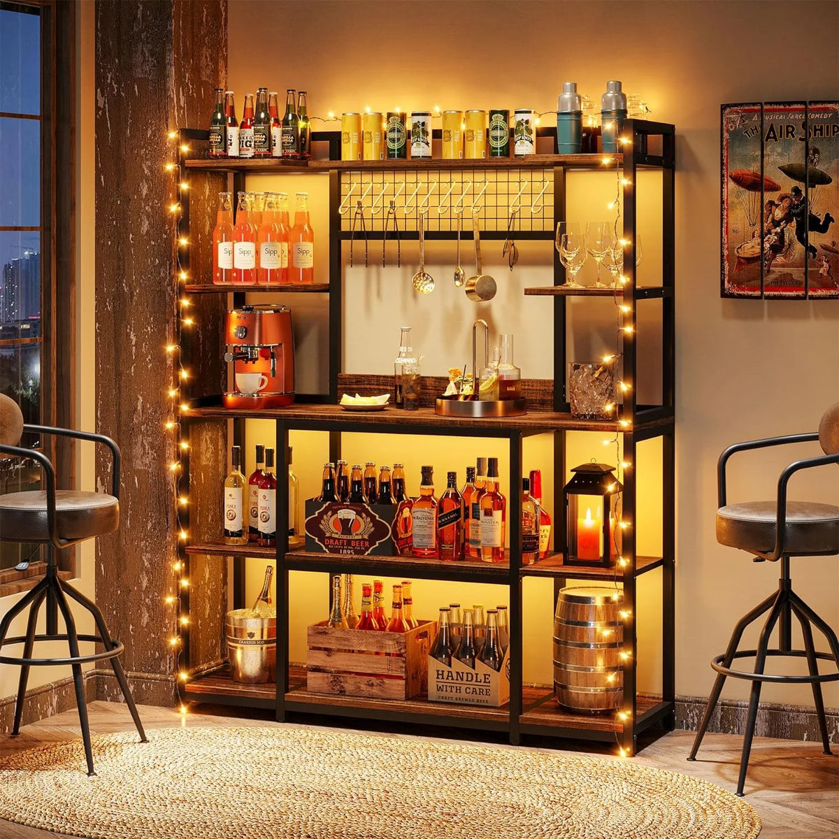 55" Wide 5-Tier Kitchen Storage Rack with Hutch J340