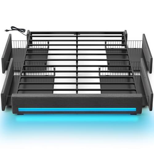 Black Twin Size Upholstered Platform Bed Frame with 4 Storage Drawers I4536