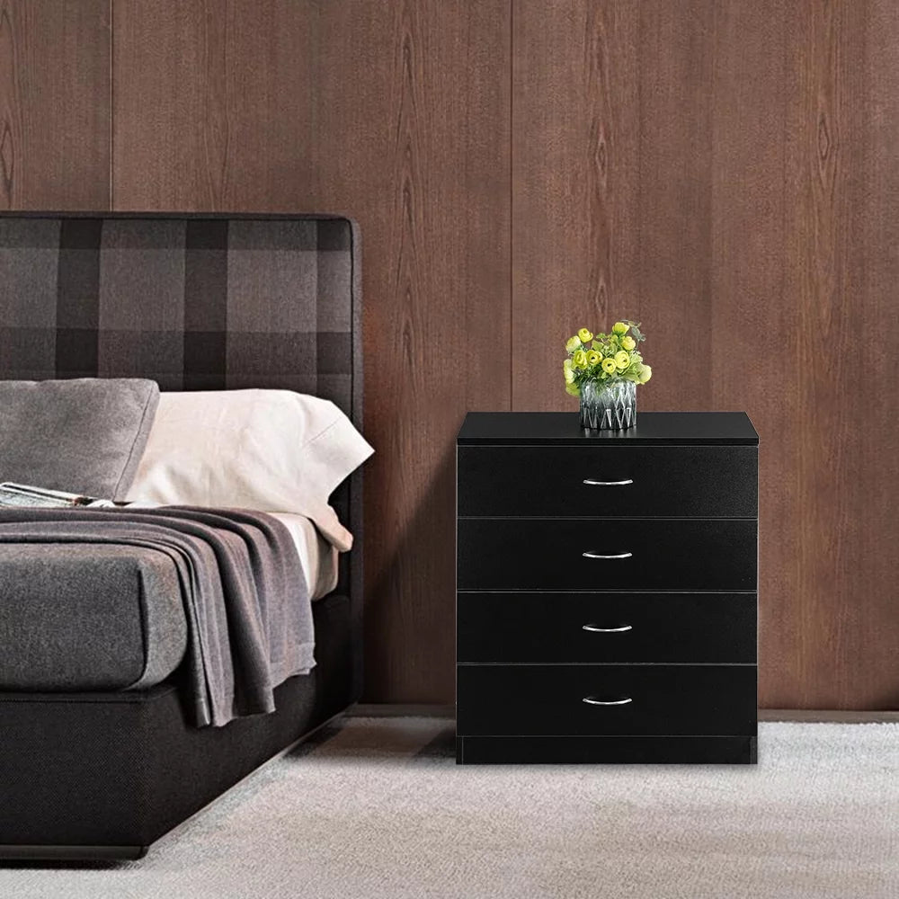 Black 4 Drawer Wood Nightstand Q4888