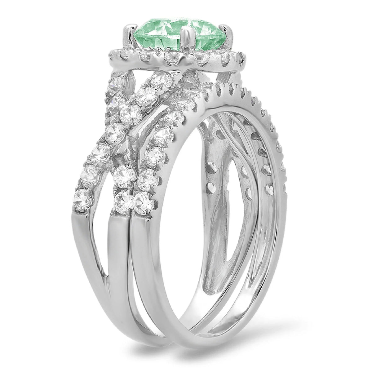 1.92 ct Green Diamond 18K White Gold Halo Bridal Set SZ 6.25 I98309