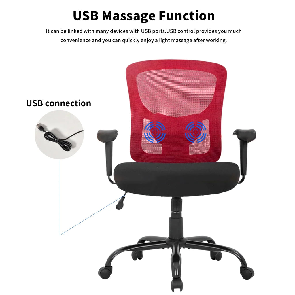 Big and Tall 400lbs Mesh Ergonomic Office Chair with Massage, Red M415689