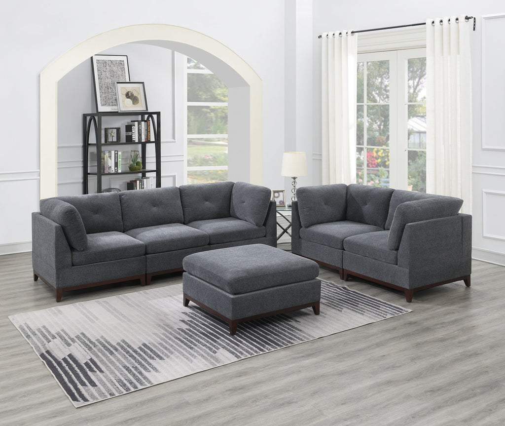 Modular Corner Sofa Set with Ottoman, Ash Gray Chenille Z355