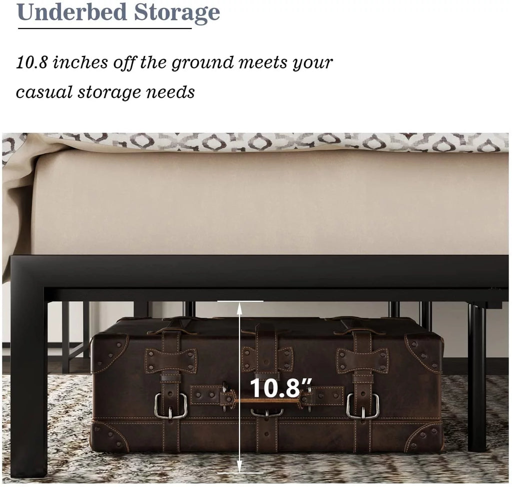 Queen Size Rustic Industrial Platform Bed Frame with Wood Headboard T93618