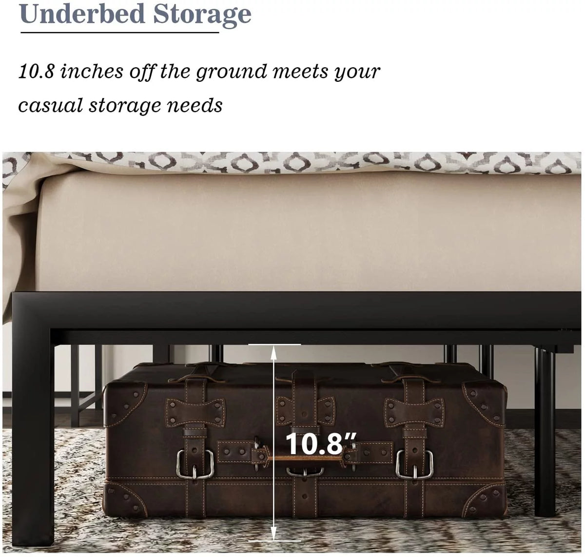 Queen Size Rustic Industrial Platform Bed Frame with Wood Headboard T93618