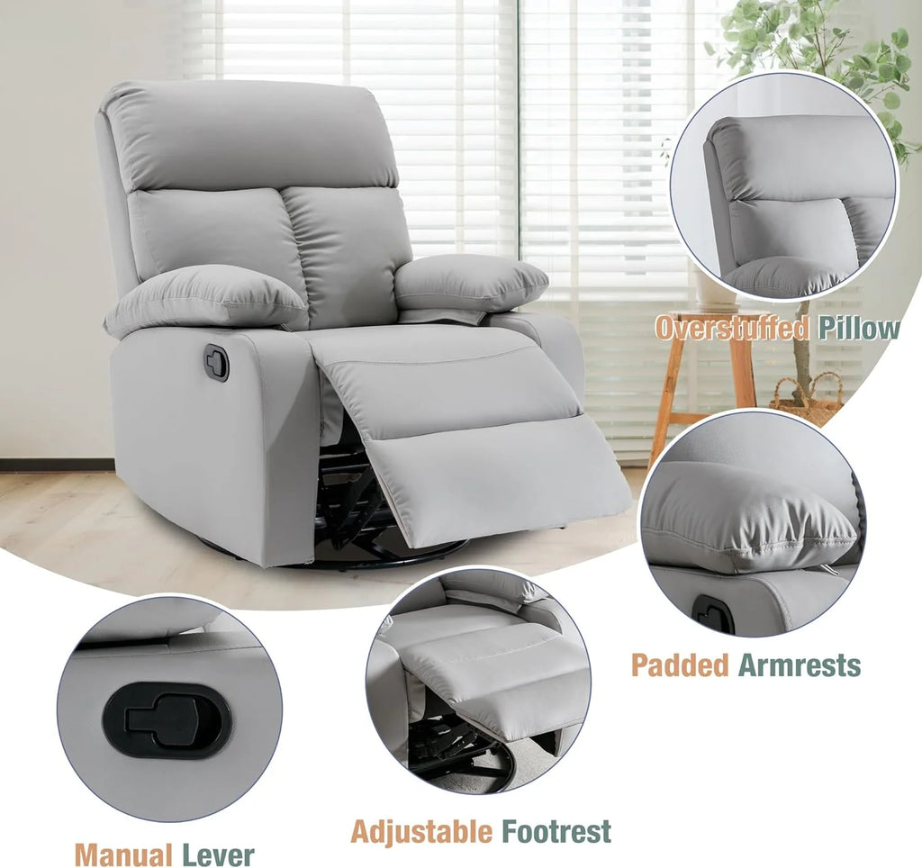 Small 360° Swivel Rocking Recliner with Adjustable Footrest V202