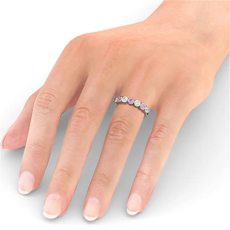 0.70 Ct Round Cut Pink Sapphire Real Diamond Eternity Band 14K White Gold Size 6 M4629