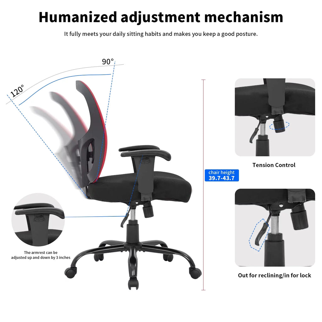 Big and Tall 400lbs Mesh Ergonomic Office Chair with Massage, Red M415689