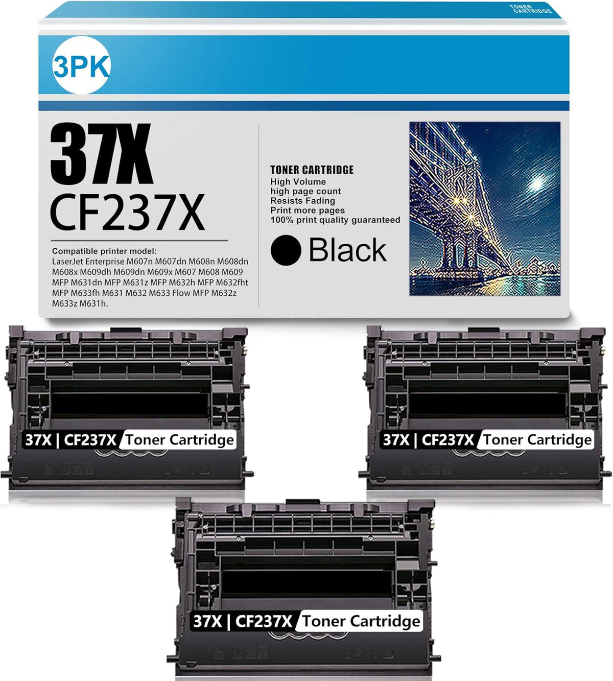 3 Pack Black Toner Cartridge for HP Enterprise M631 MFP M633fh M608dn M608x Flow MFP M632z Printer F714033
